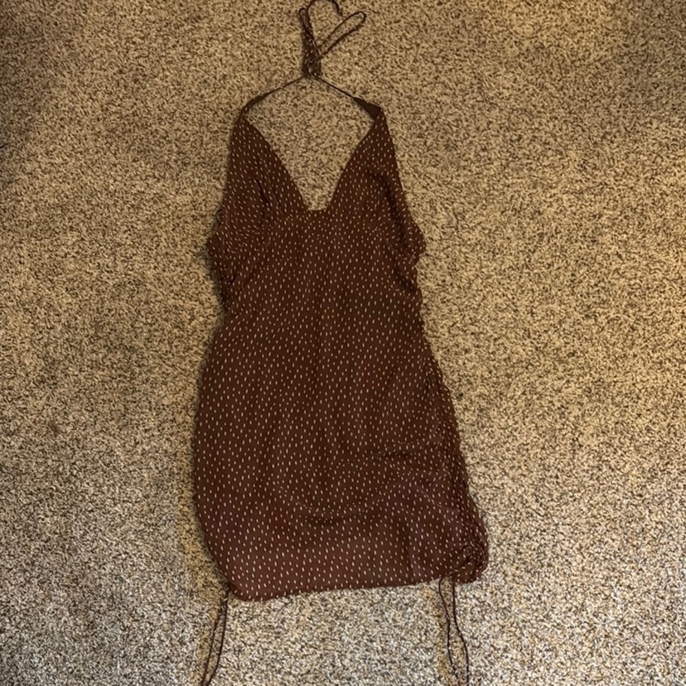 Cotton Candy Brown and White Halter Slip Dress